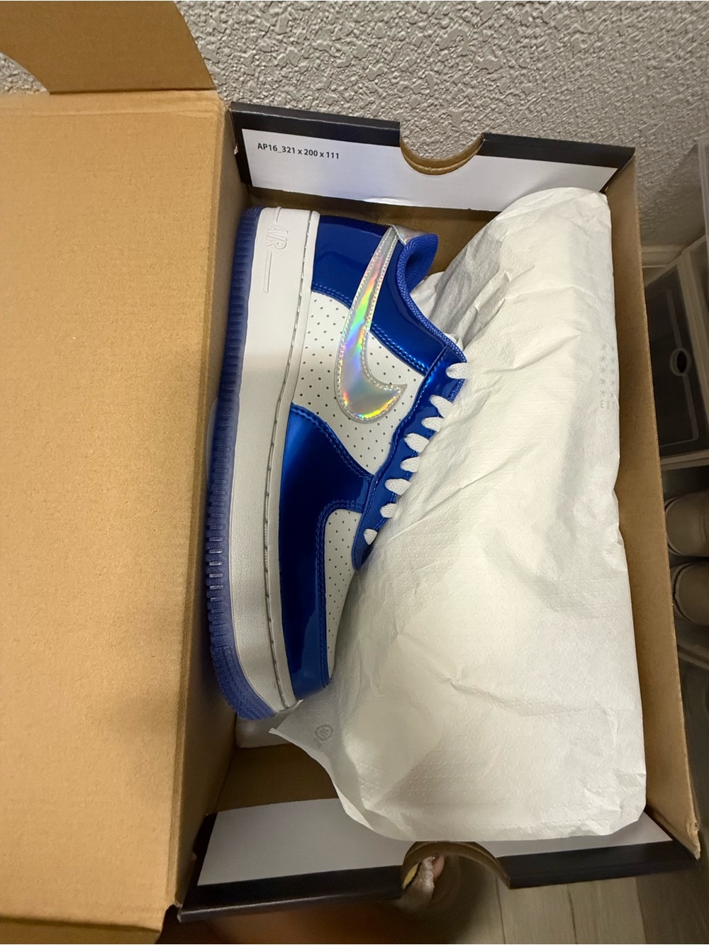 Nike Low Top Sneakers - White, Royal Blue & Iridescent Swoosh - Picture 3 of 4
